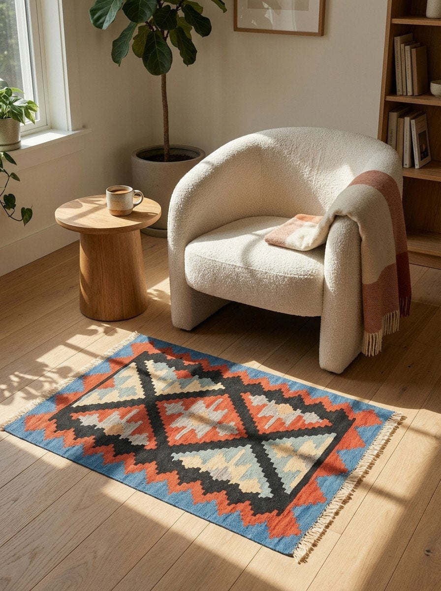 Kelim Gashgai — Handgefertigt, 91x64 cm, Durchgemustert, 100% Virgin Wool | Detail view