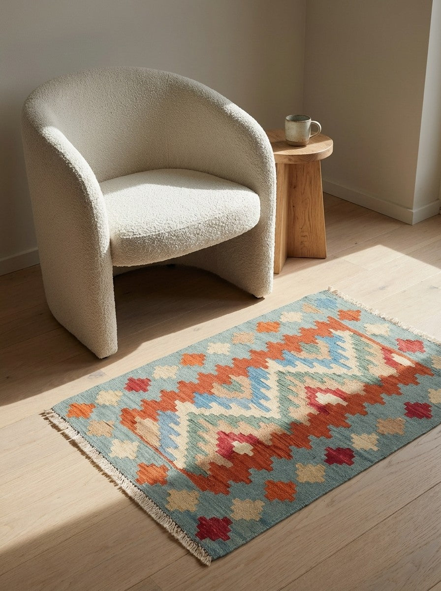 Kelim Gashgai — Handmade, 60x87 cm, Multicolor, 100% Virgin Wool | Detail view