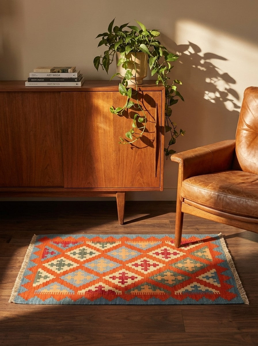 Kelim Gashgai — Handmade, 70x96 cm, Multicolor, 100% Virgin Wool | Back view
