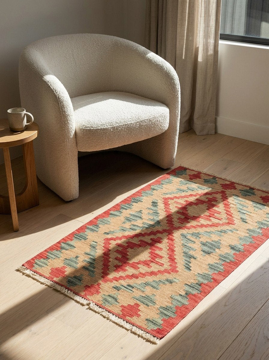 Kelim Gashgai — Handgefertigt, 92x63 cm, Durchgemustert, 100% Virgin Wool | Detail view