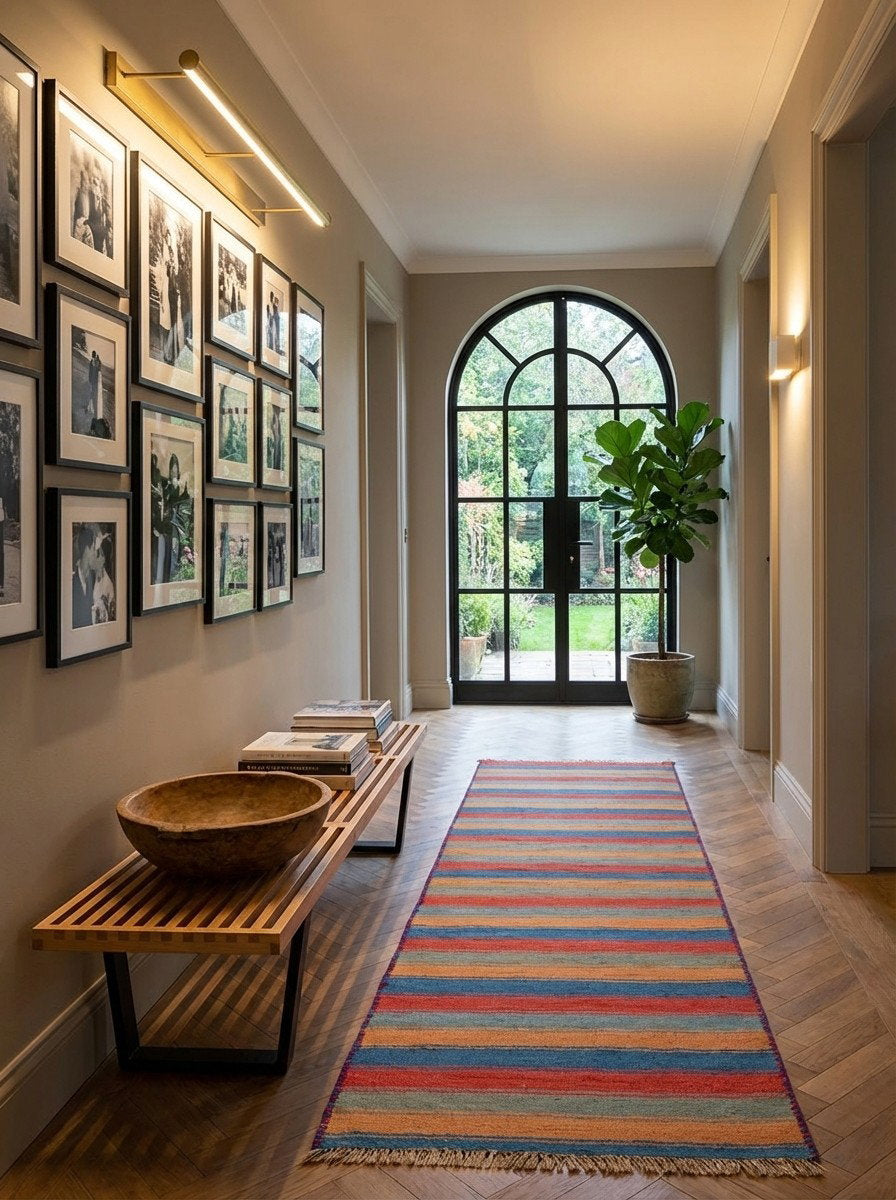 Kelim Gashgai — Handgefertigt, 195x58 cm, Bunt, 100% Virgin Wool | Detail view