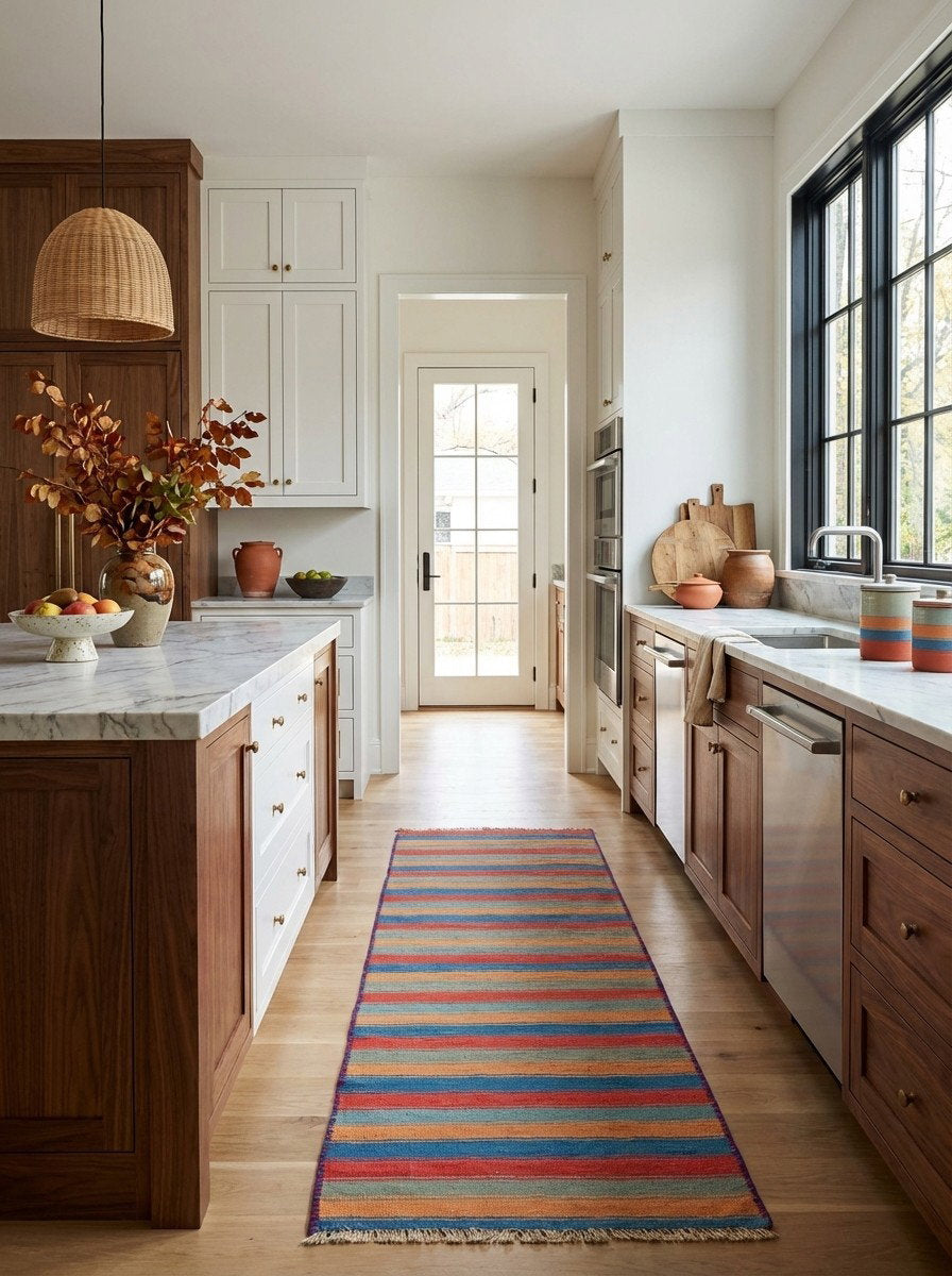 Kelim Gashgai — Handgefertigt, 195x58 cm, Bunt, 100% Virgin Wool | Back view