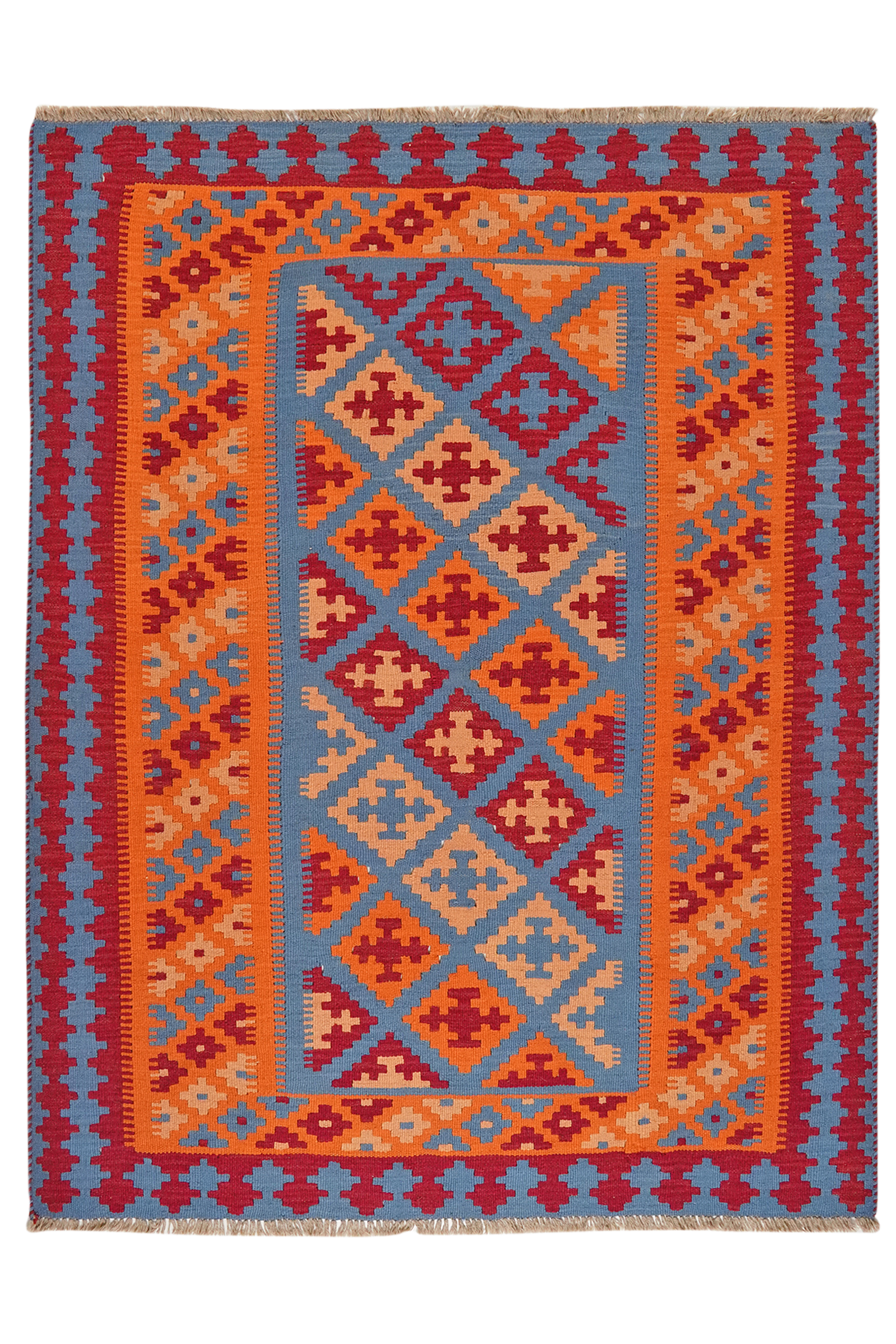 Kelim Gashgai — Handgefertigt, 202x159 cm, Orange, 100% Virgin Wool | Main view