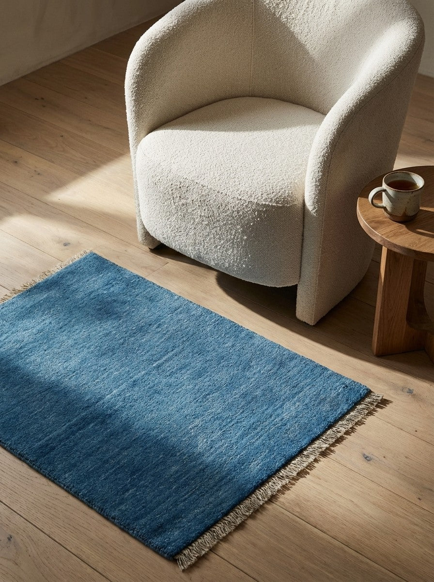 Gabbeh — Hand-knotted, 74x86 cm, Blue, 100% Virgin Wool | Detail view