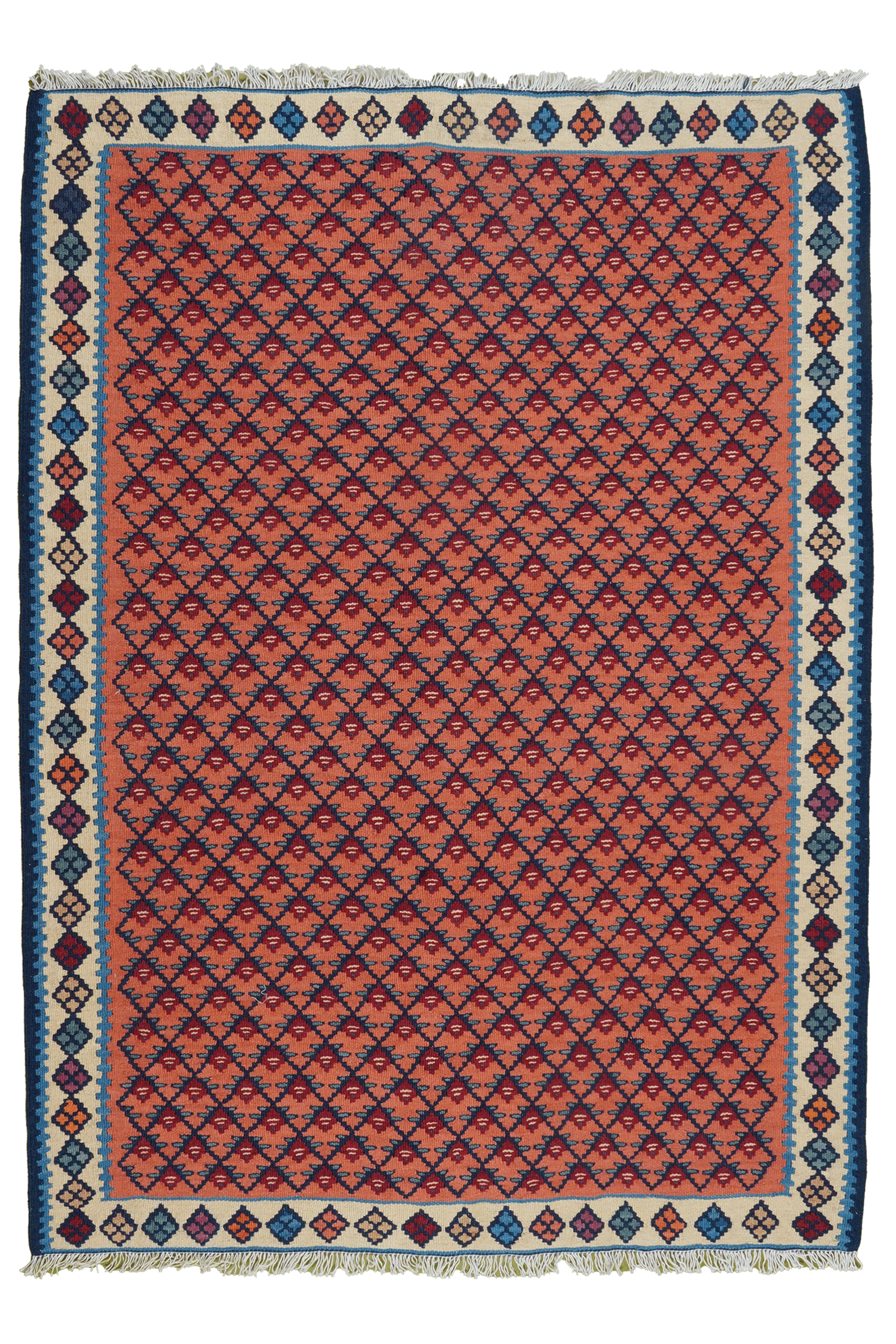 Kelim Senneh — Handgefertigt, 147x107 cm, Beige, 100% Virgin Wool | Main view