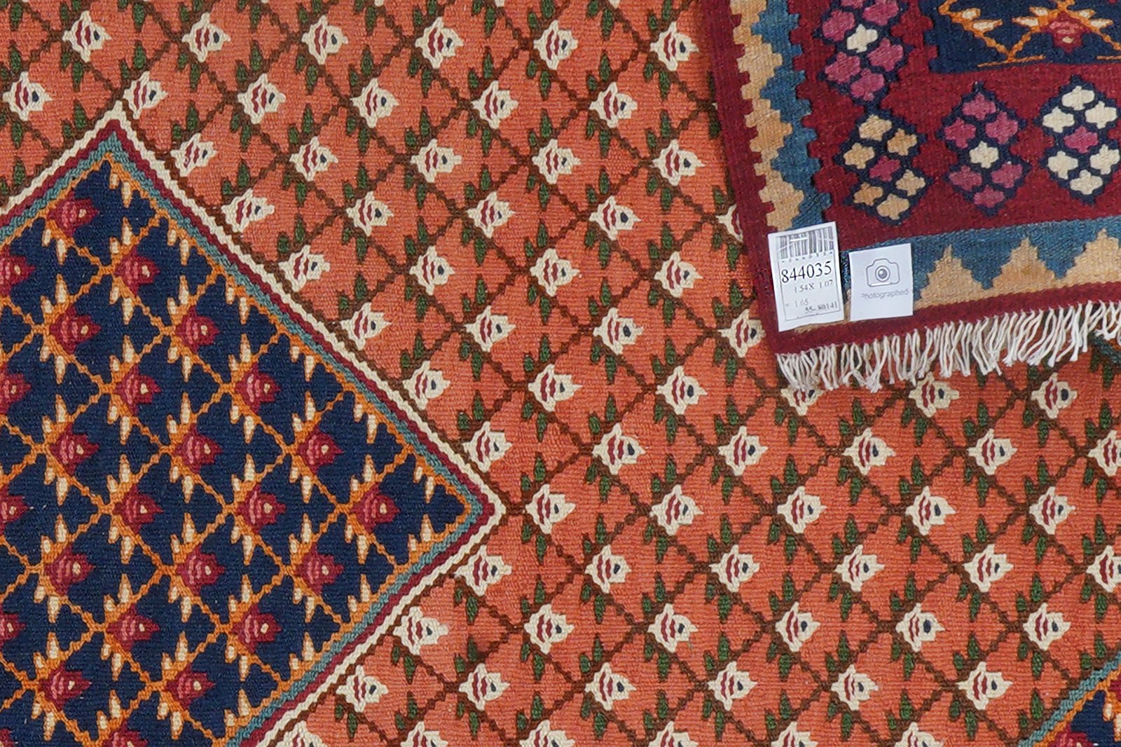 Kelim Senneh — Handmade, 107x154 cm, Orange, 100% Virgin Wool | View 5