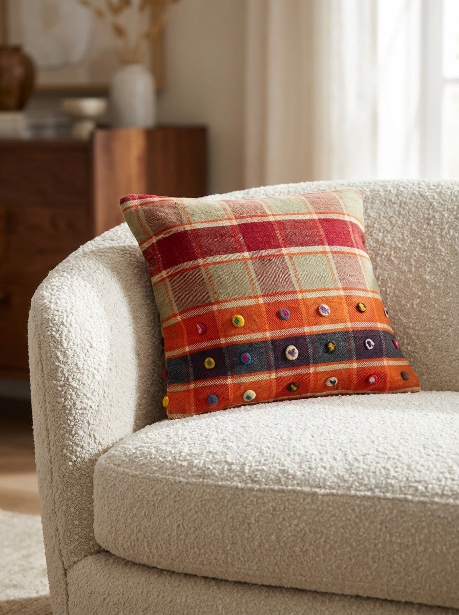 Kelim Kissen — Handmade, 65x65 cm, Multicolor, 100% Virgin Wool | Detail view