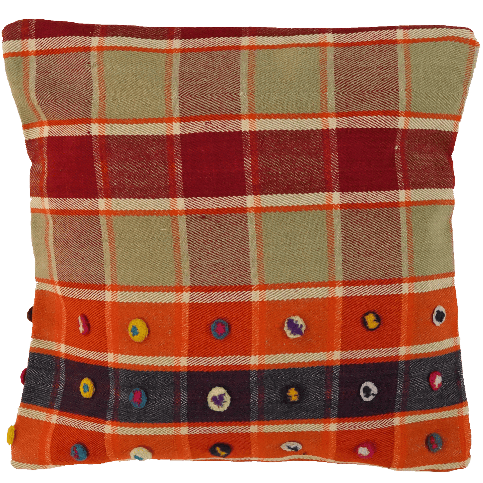 Kelim Kissen — Handmade, 65x65 cm, Multicolor, 100% Virgin Wool | Main view