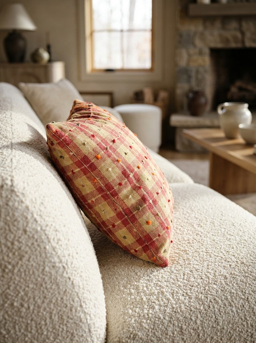 Kelim Kissen — Handmade, 65x65 cm, Multicolor, 100% Virgin Wool | Detail view