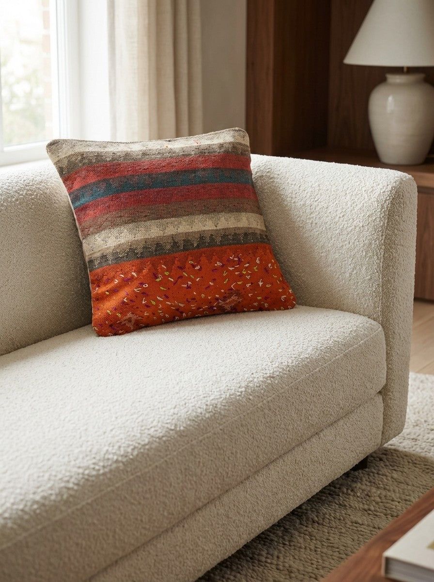 Kelim Kissen — Handmade, 65x65 cm, Multicolor, 100% Virgin Wool | Detail view
