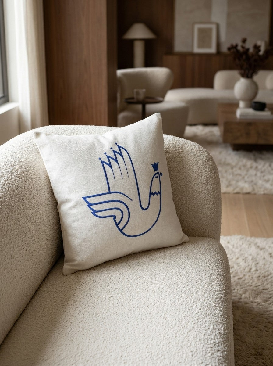 Kelim Kissen — Handmade, 50x50 cm, Beige, 100% Virgin Wool | Detail view