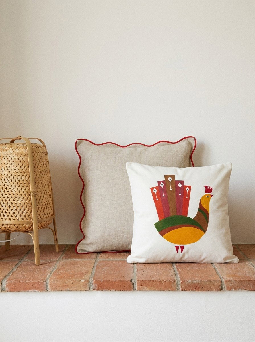 Kelim Kissen — Handgefertigt, 50x50 cm, Beige, 100% Virgin Wool | Back view