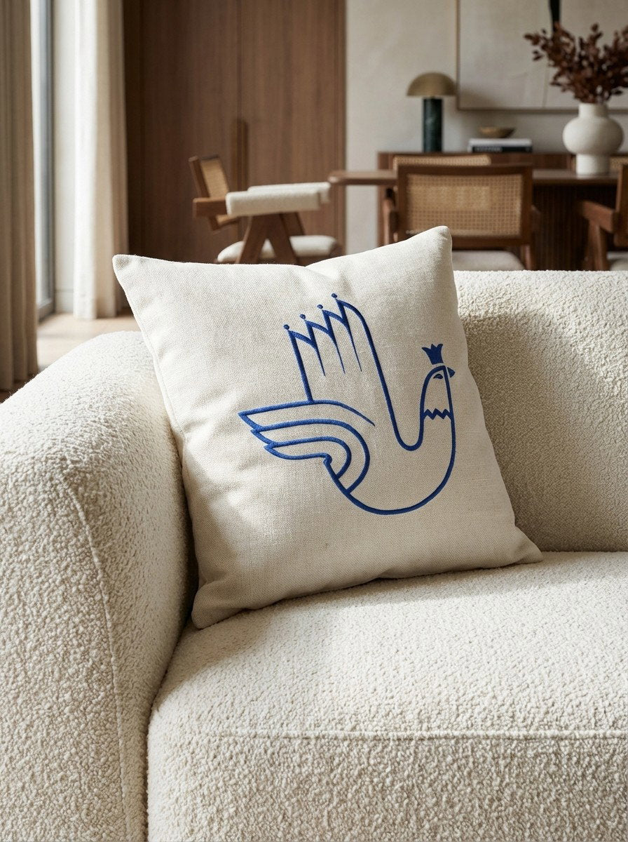 Kelim Kissen — Handgefertigt, 50x50 cm, Beige, 100% Virgin Wool | Detail view