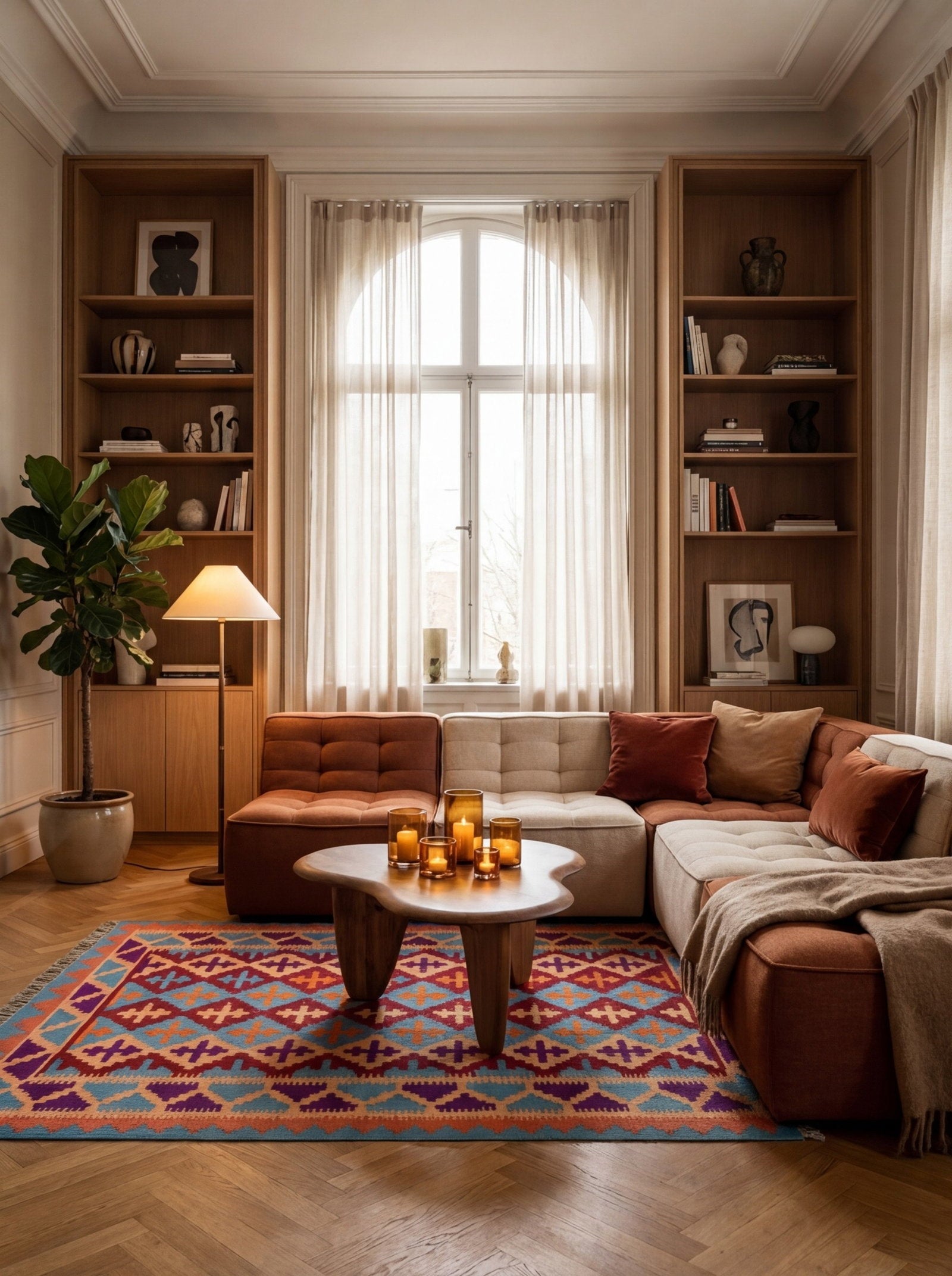 Kelim Gashgai — Handgefertigt, 179x122 cm, Beige, 100% Virgin Wool | Back view