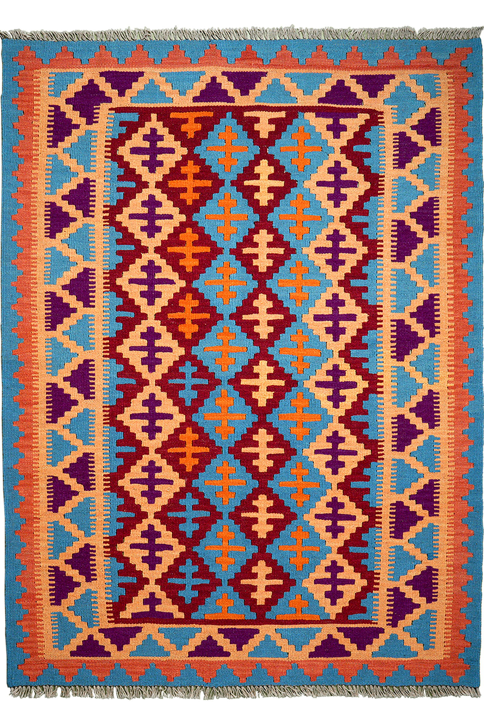 Kelim Gashgai — Handmade, 122x179 cm, Blue, 100% Virgin Wool | Main view