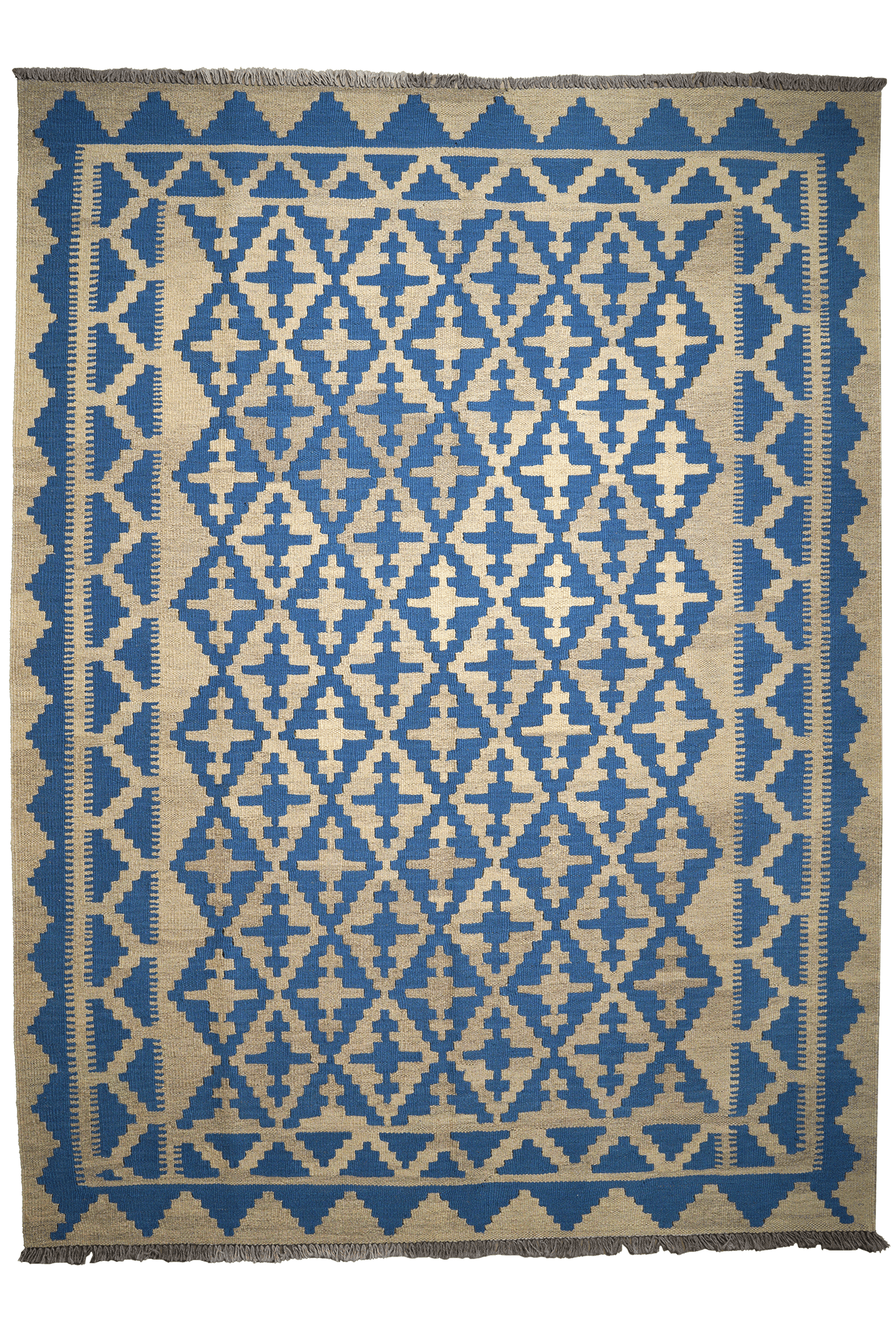 Kelim Gashgai — Handmade, 176x237 cm, Blue, 100% Virgin Wool | Main view