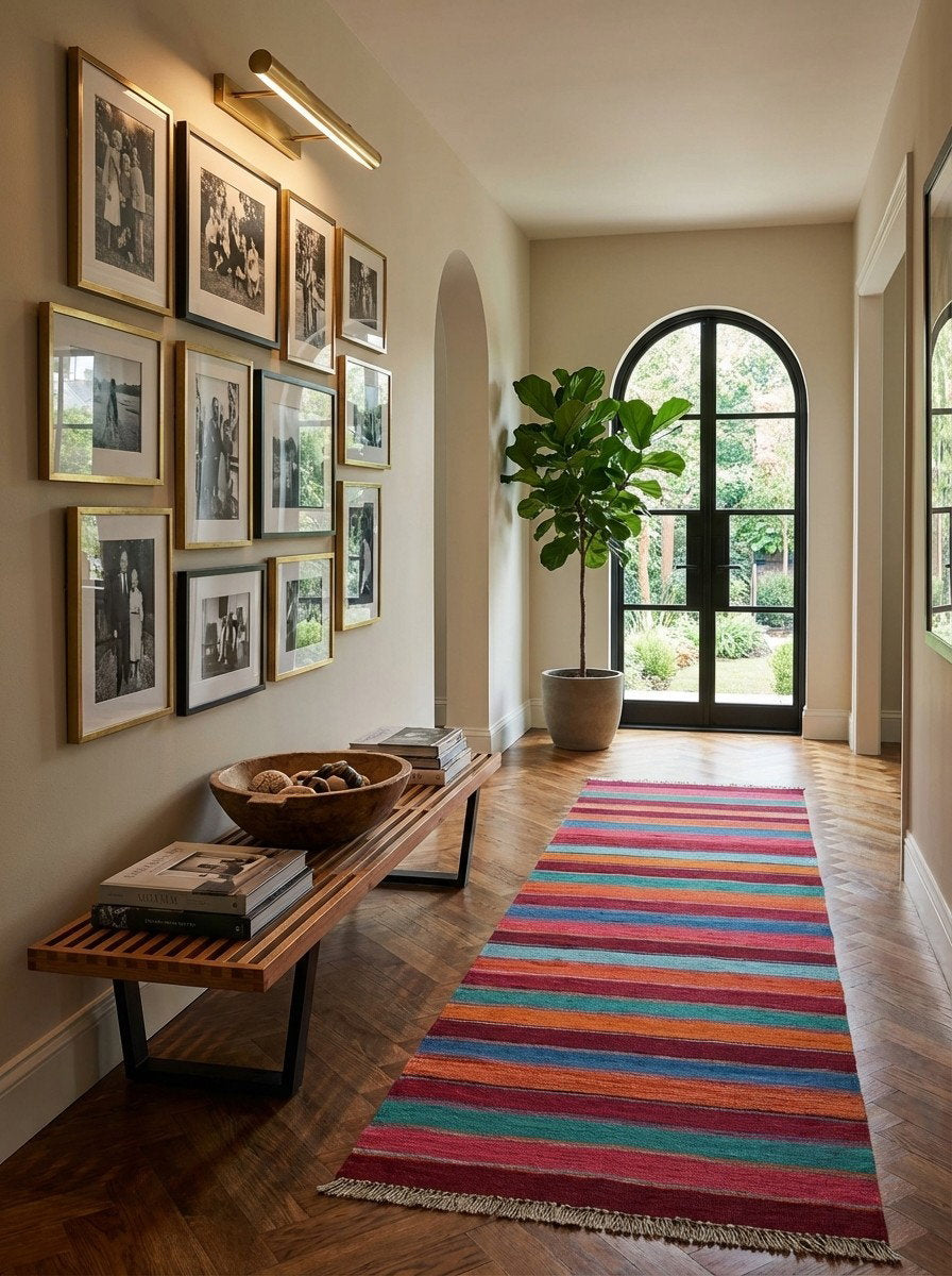 Kelim Gashgai — Handgefertigt, 213x62 cm, Bunt, 100% Virgin Wool | Detail view