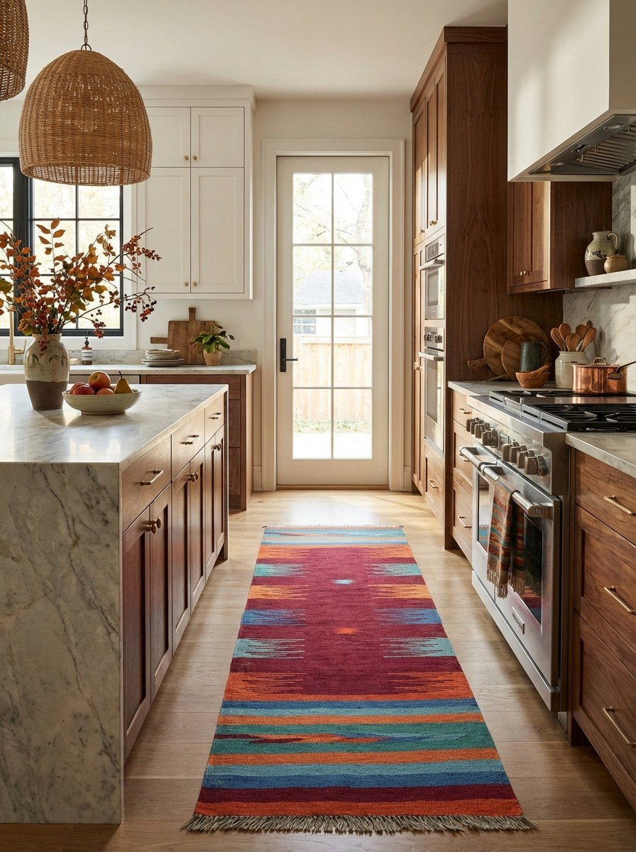 Kelim Gashgai — Handgefertigt, 201x61 cm, Bunt, 100% Virgin Wool | Back view