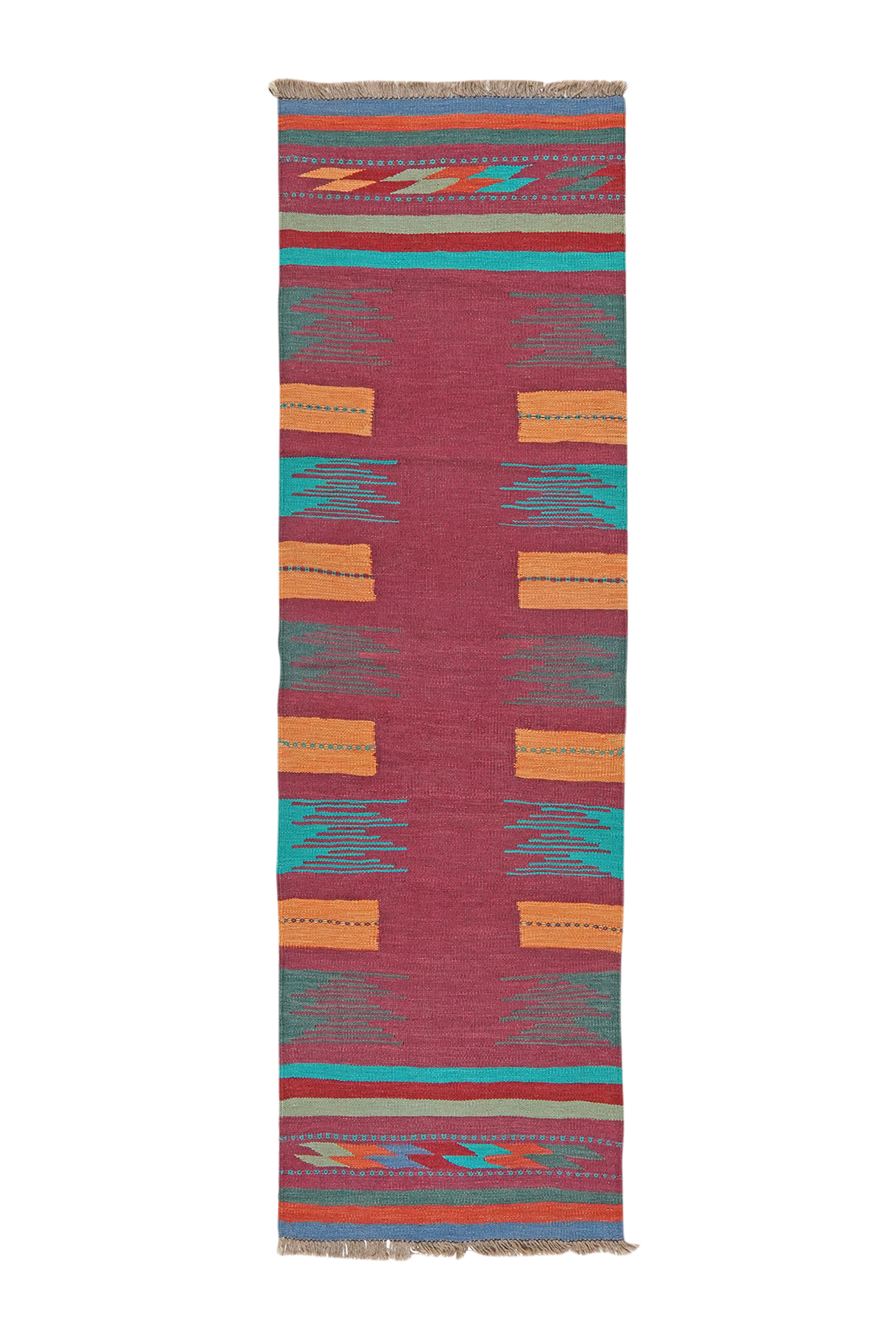 Kelim Gashgai — Handgefertigt, 212x63 cm, Bunt, 100% Virgin Wool | Main view