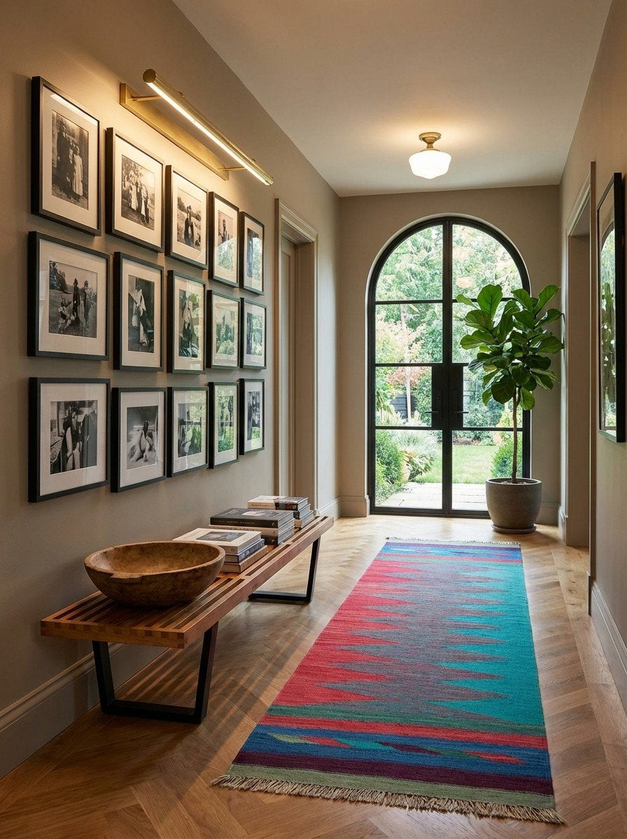 Kelim Gashgai — Handgefertigt, 210x65 cm, Bunt, 100% Virgin Wool | Detail view