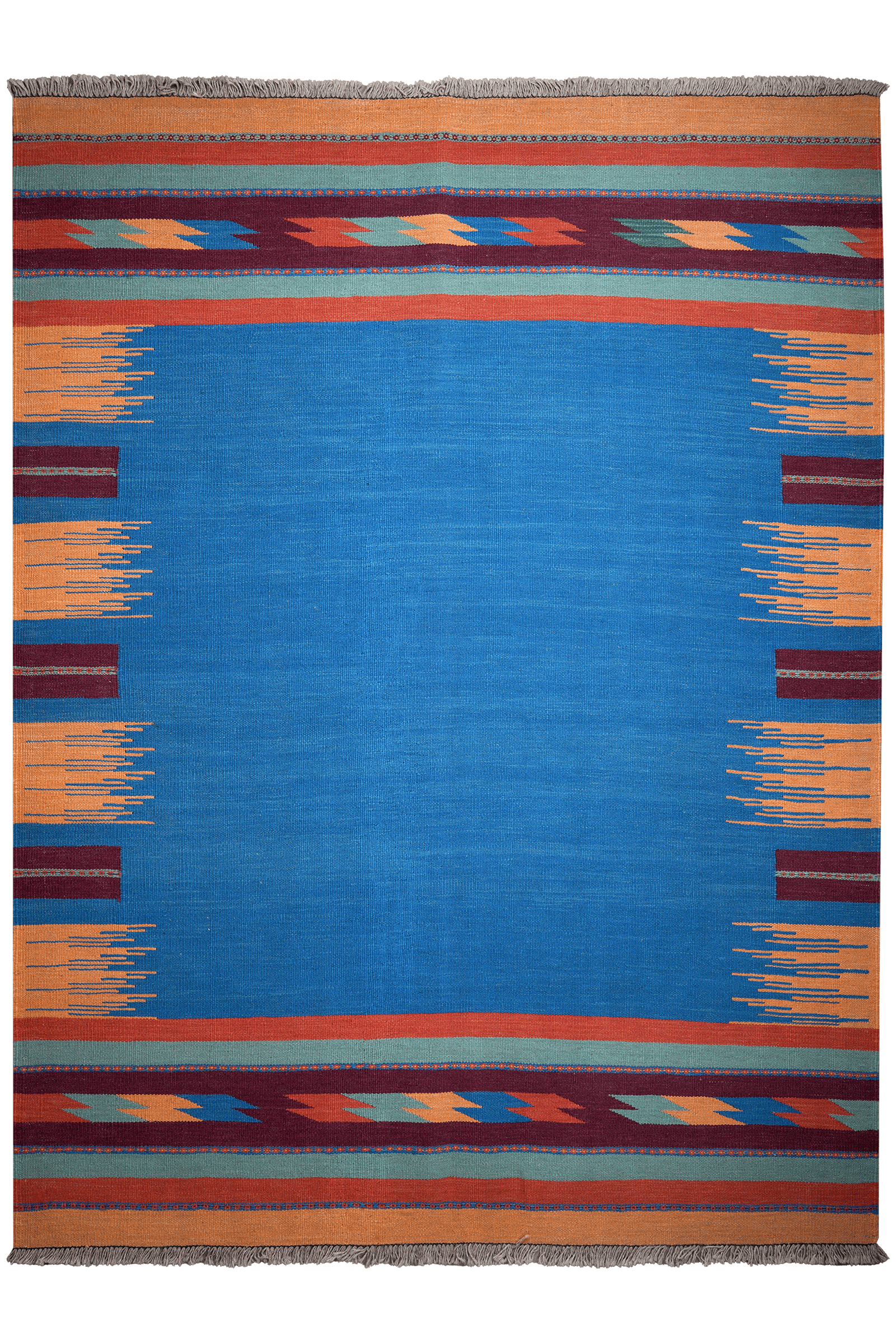 Kelim Gashgai — Handmade, 173x230 cm, Blue, 100% Virgin Wool | Main view