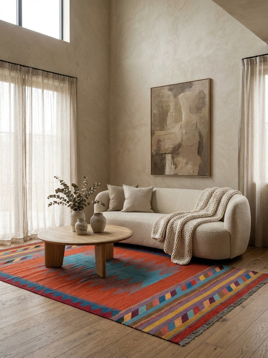 Kelim Gashgai — Handgefertigt, 258x170 cm, Bunt, 100% Virgin Wool | Detail view