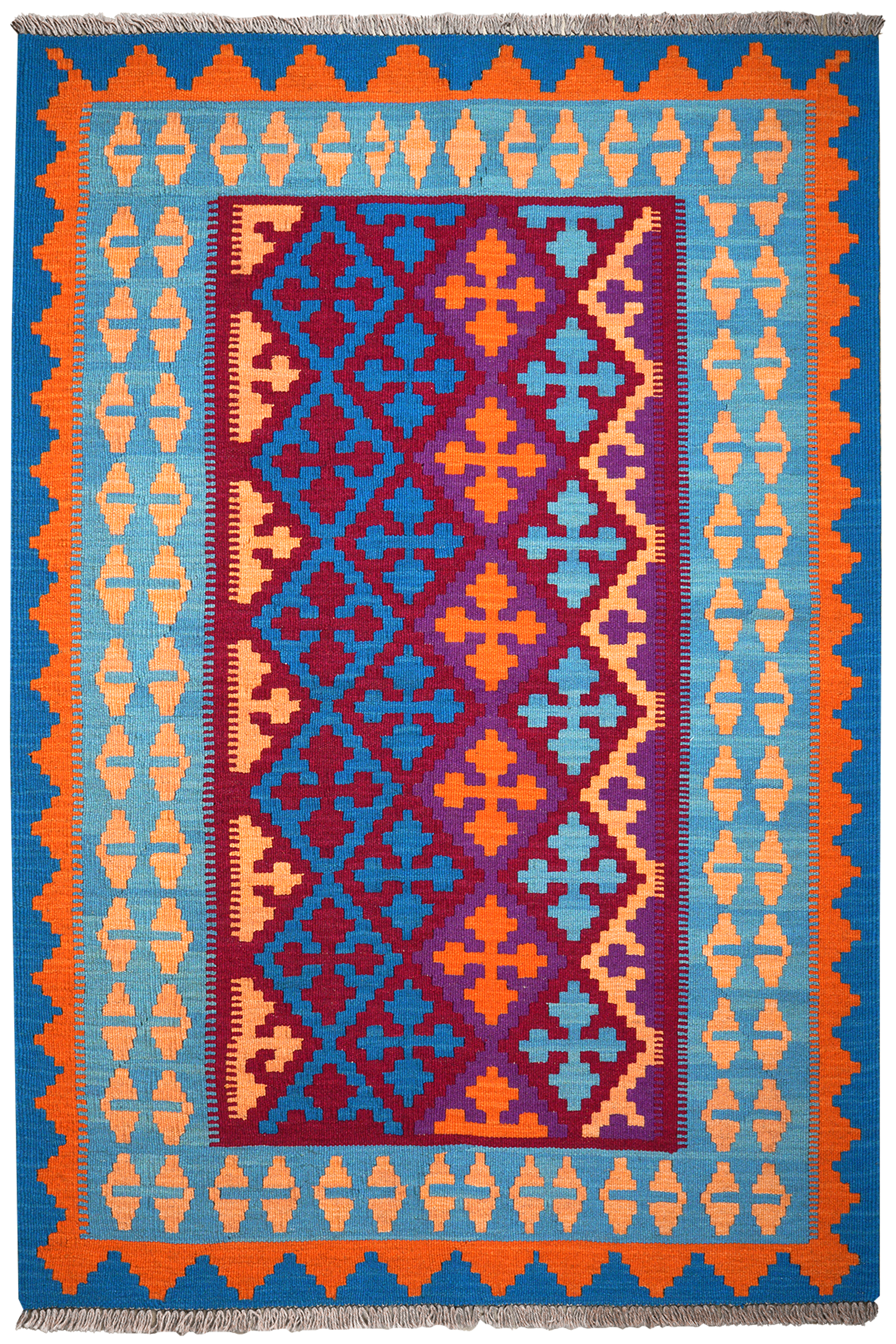 Kelim Gashgai — Handgefertigt, 179x125 cm, Blau, 100% Virgin Wool | Main view