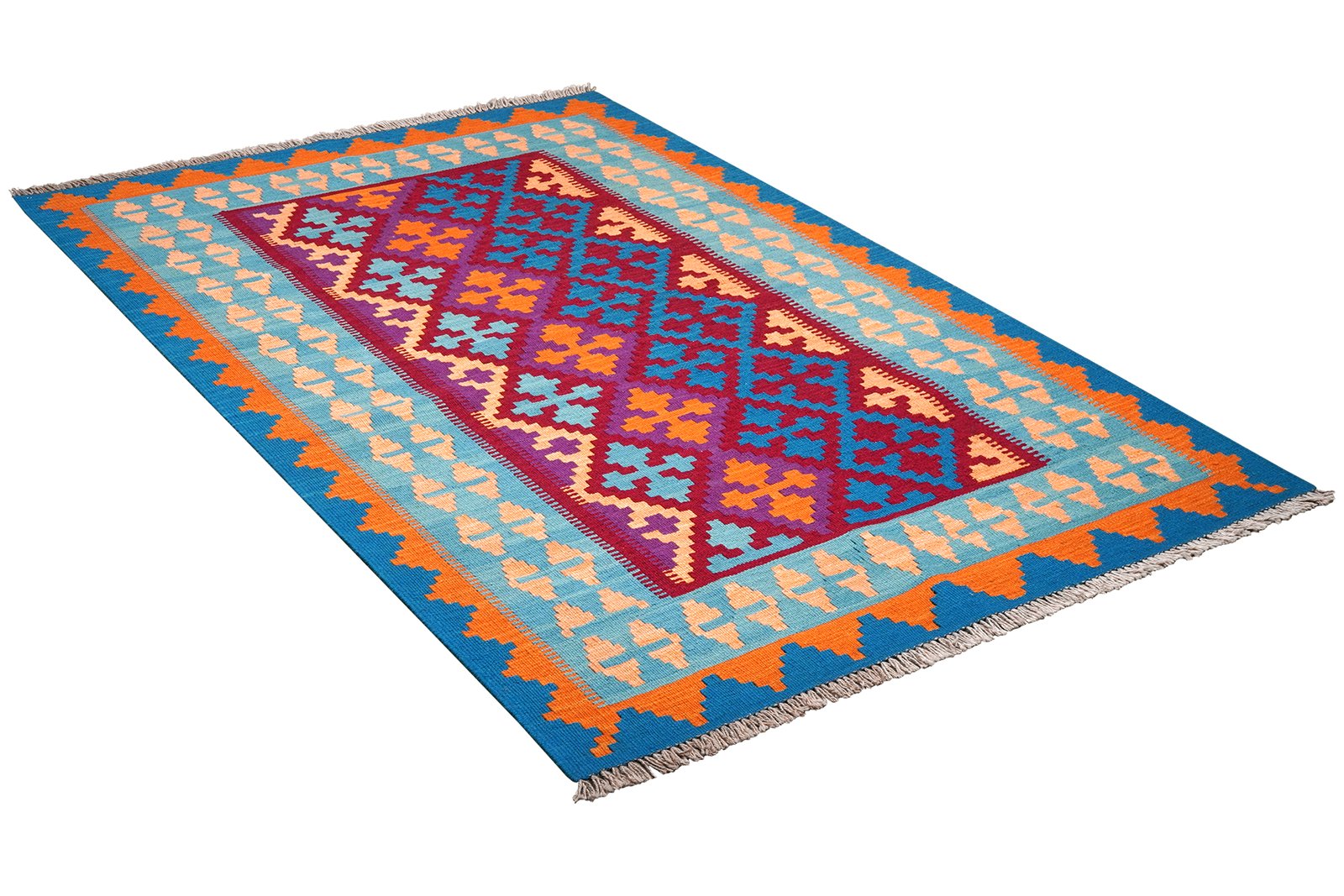 Kelim Gashgai — Handmade, 125x179 cm, Red, 100% Virgin Wool | View 4