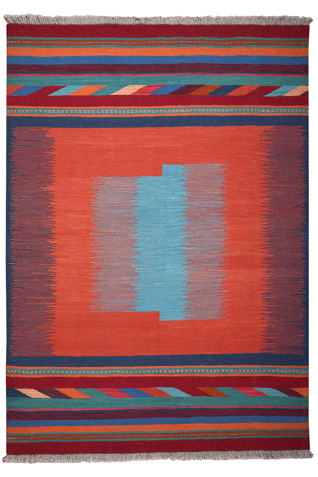 Kelim Gashgai — Handmade, 127x180 cm, Orange, 100% Virgin Wool | Main view