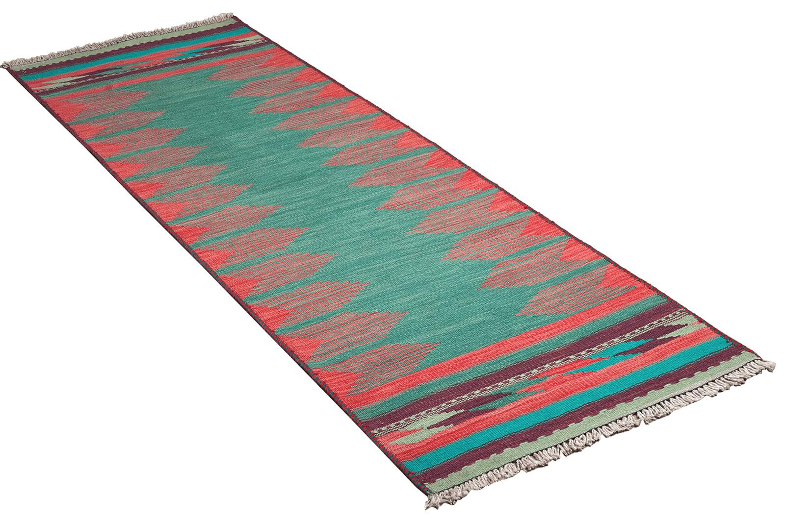 Kelim Gashgai — Handmade, 65x203 cm, Green, 100% Virgin Wool | View 4