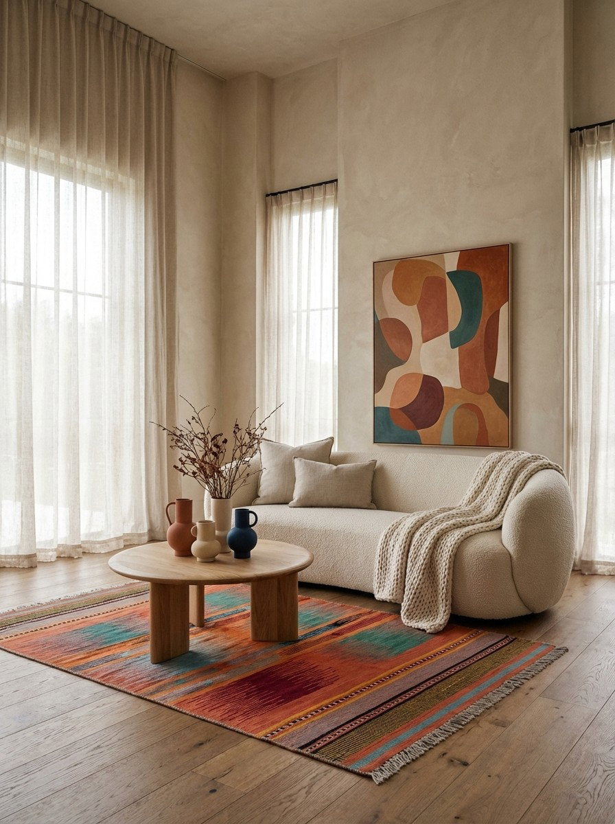 Kelim Gashgai — Handgefertigt, 197x124 cm, Bunt, 100% Virgin Wool | Detail view