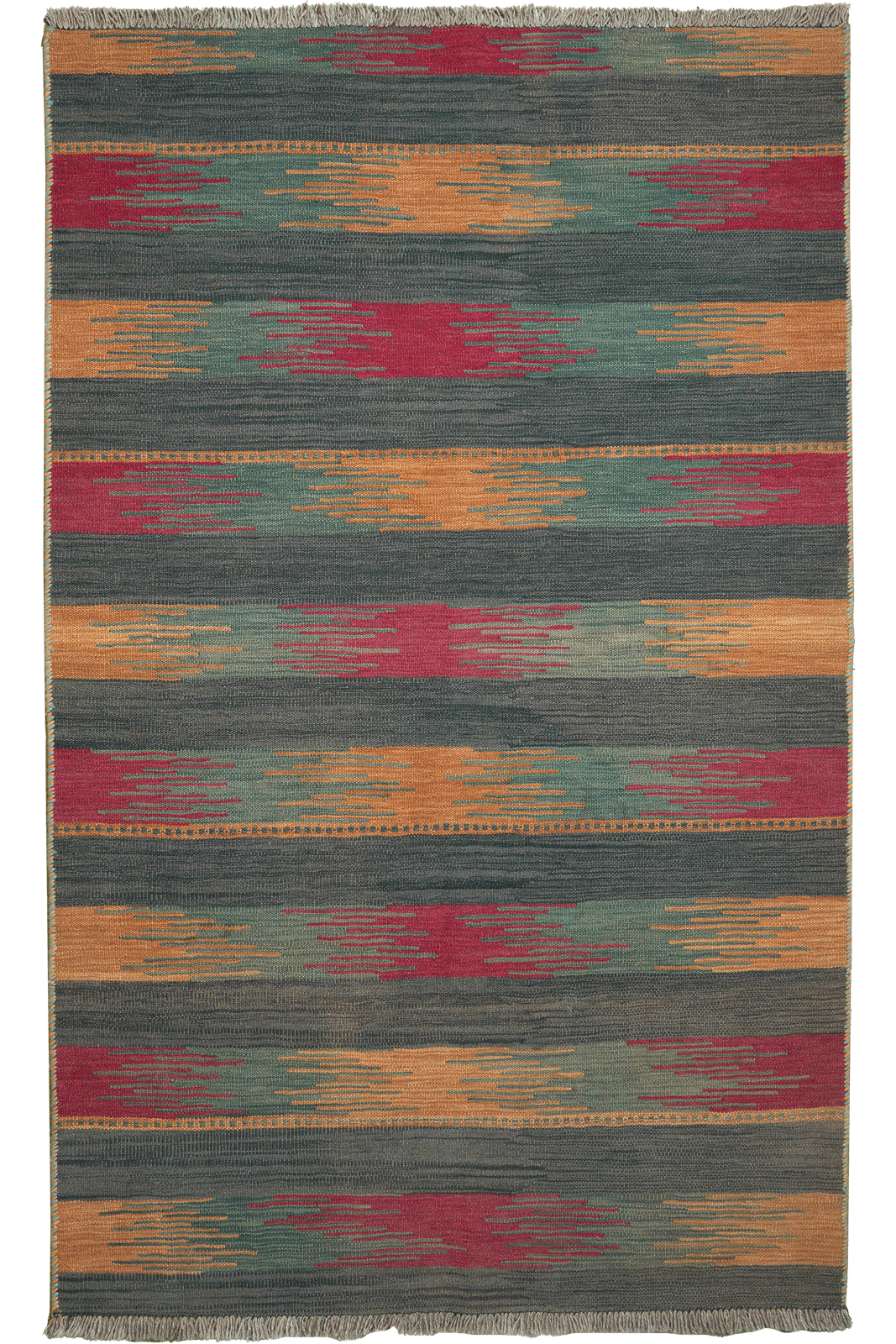 Kelim Gashgai — Handmade, 117x192 cm, Green, 100% Virgin Wool | Main view