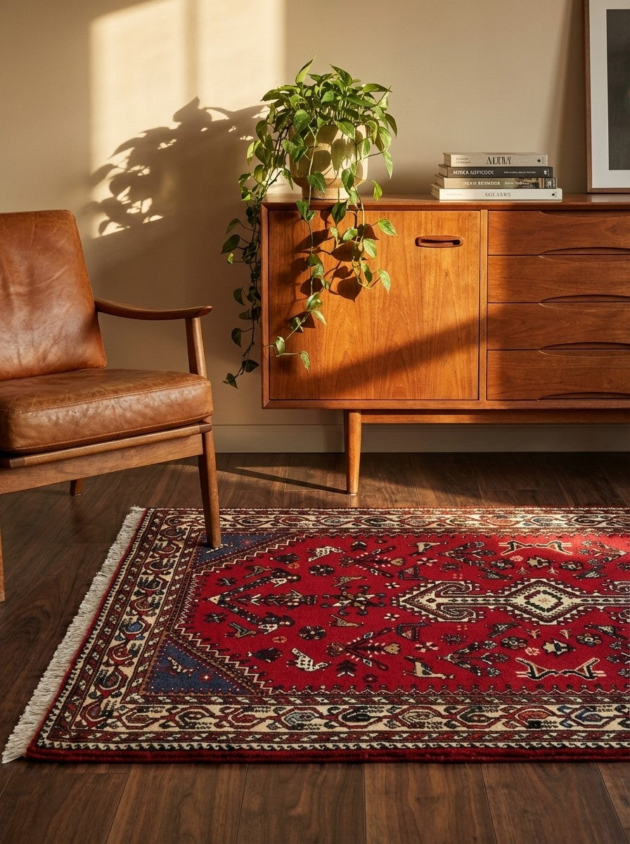 Nasrabad — Hand-knotted, 81x131 cm, Red, 100% Virgin Wool | Back view