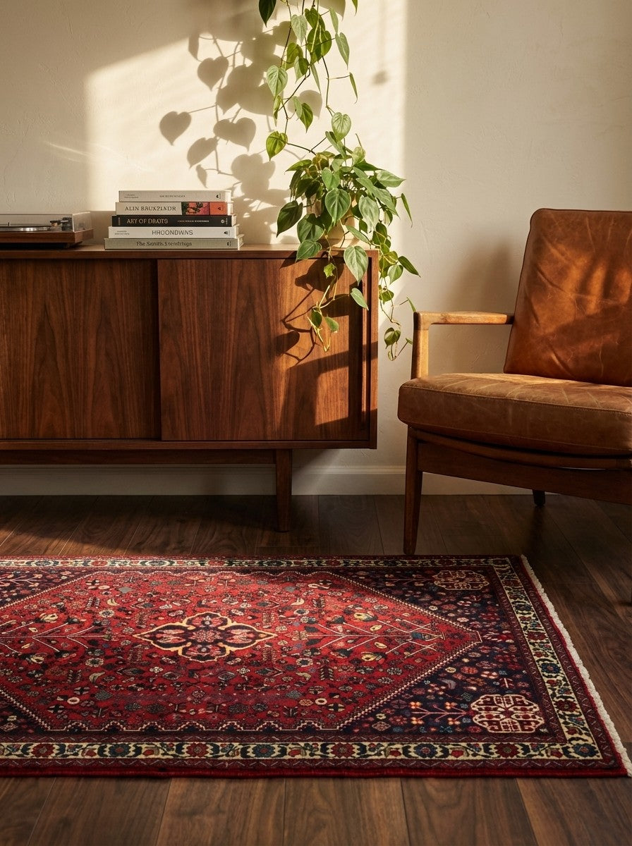 Abadeh — Hand-knotted, 103x157 cm, Red, 100% Virgin Wool | Back view