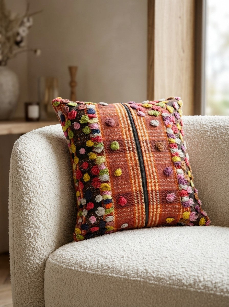 Kelim Kissen — Handmade, 40x50 cm, Beige, 100% Virgin Wool | Detail view