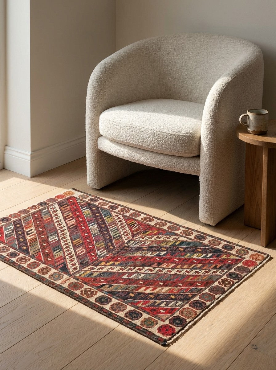 Khorjin — Handmade, 40x79 cm, Multicolor, 100% Virgin Wool | Detail view