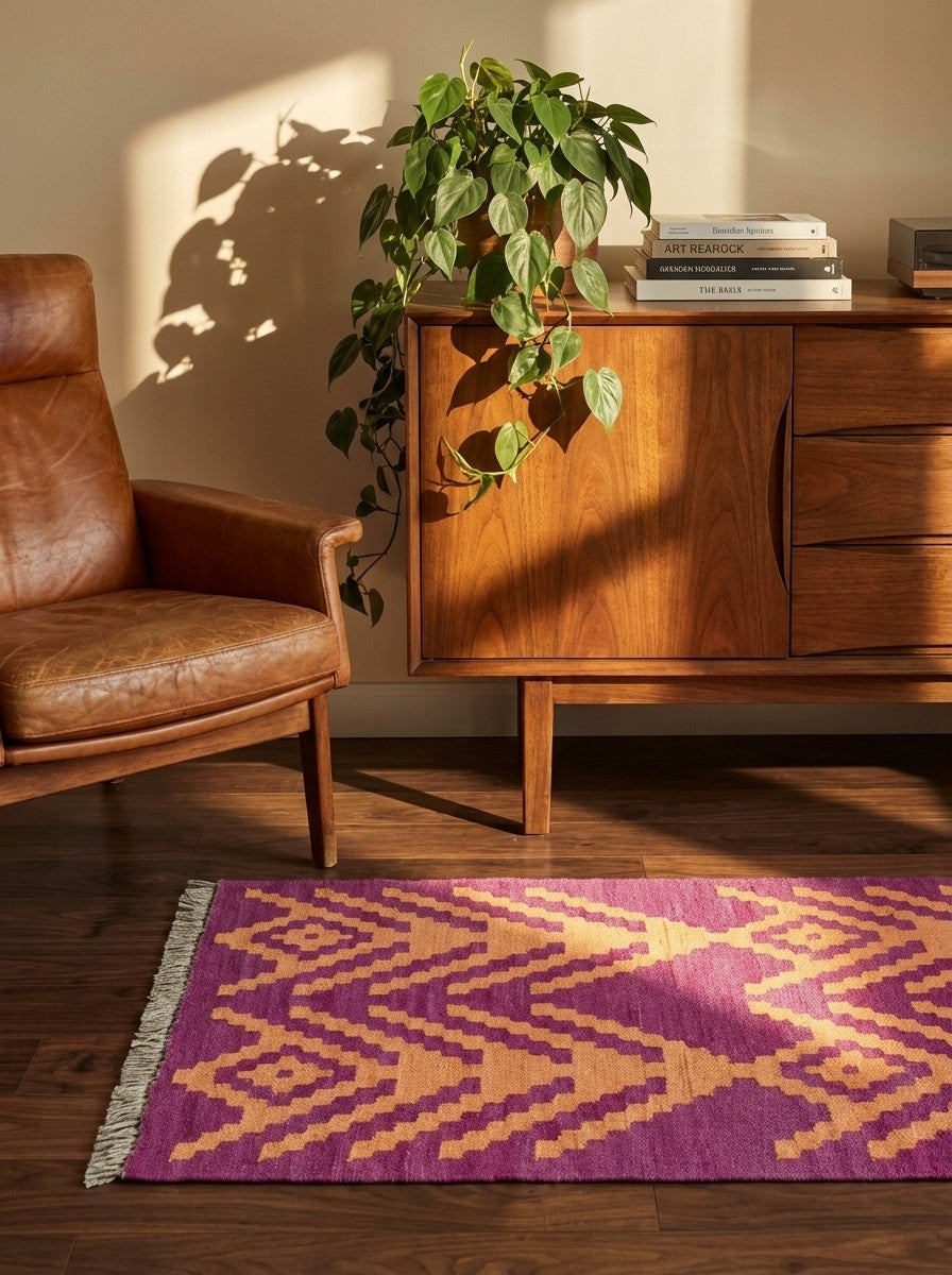 Kelim Gashgai — Handmade, 62x94 cm, Violett, 100% Virgin Wool | Back view