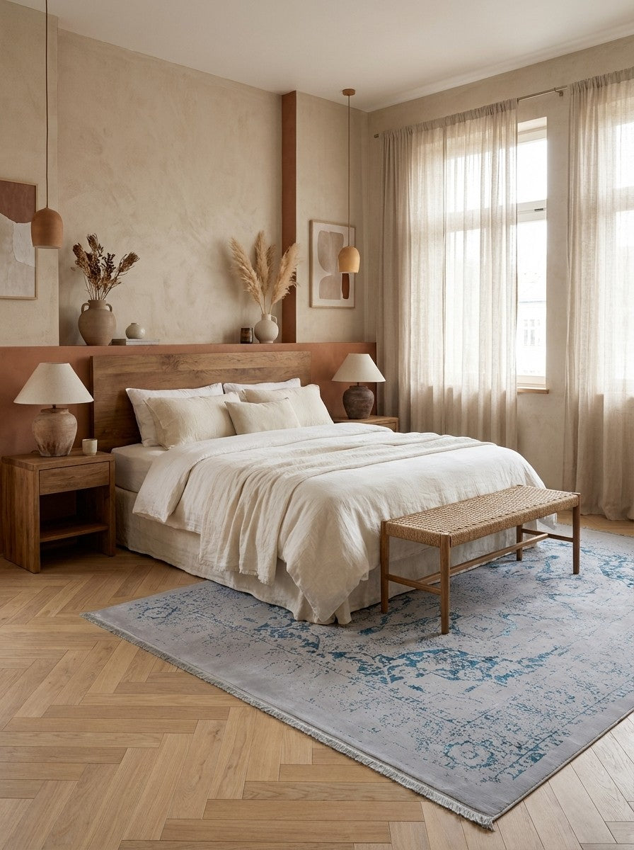 Paradayda — Hand-knotted, 205x297 cm, Blue, 70% Baumwolle, 30% Viskose | Detail view