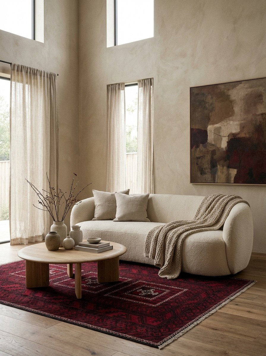 Belutch — Handgefertigt, 201x123 cm, Rot, 100% Virgin Wool | Detail view