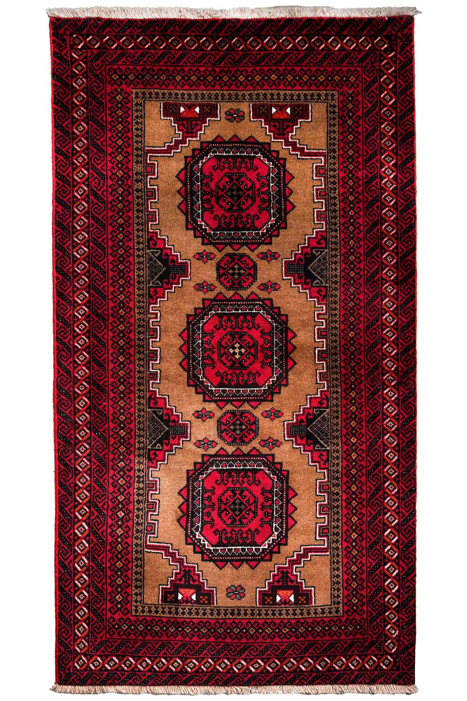 Belutch — Handgefertigt, 198x104 cm, Rot, 100% Virgin Wool | Main view