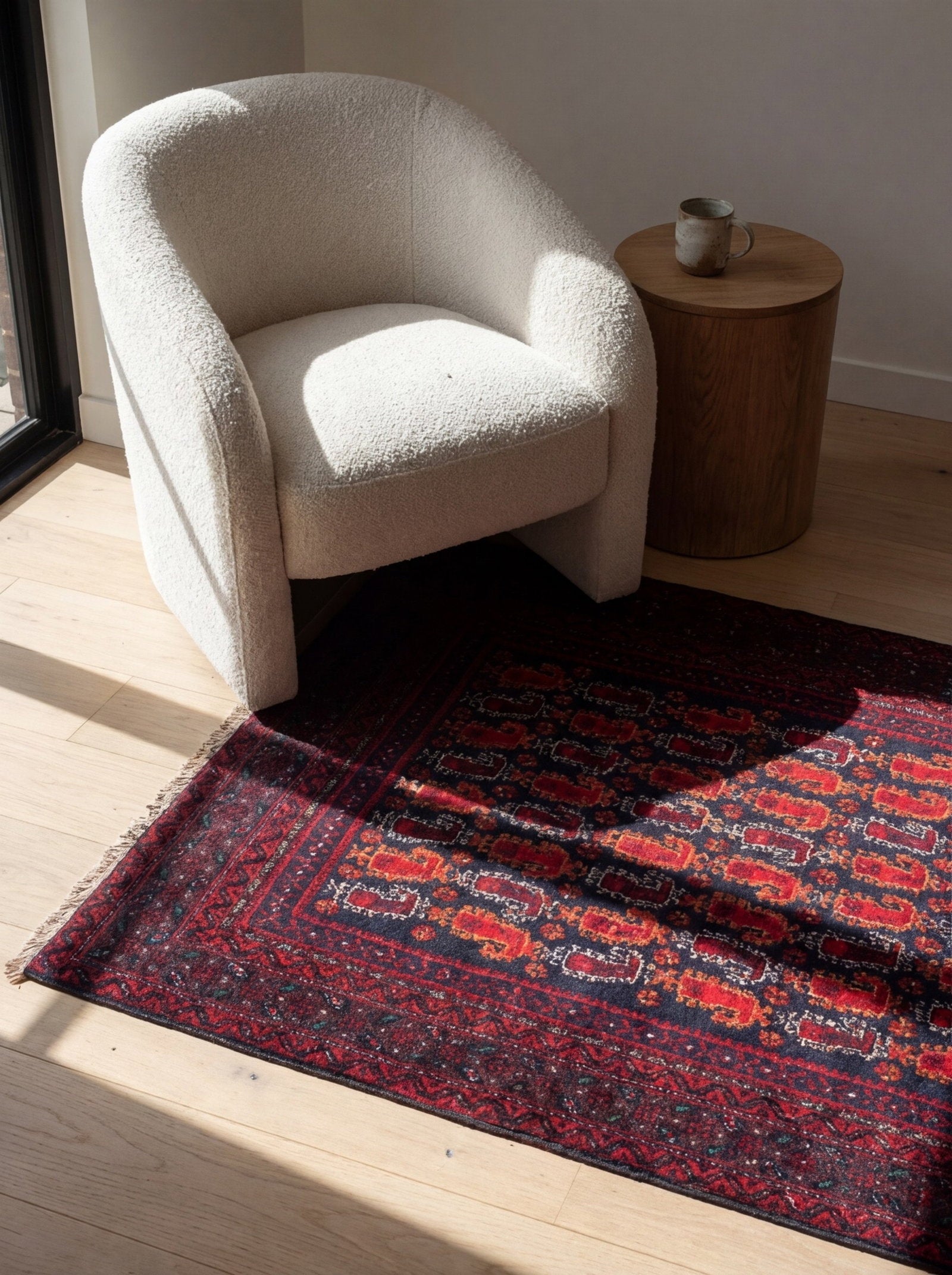 Belutch — Handgefertigt, 189x103 cm, Braun, 100% Virgin Wool | Detail view