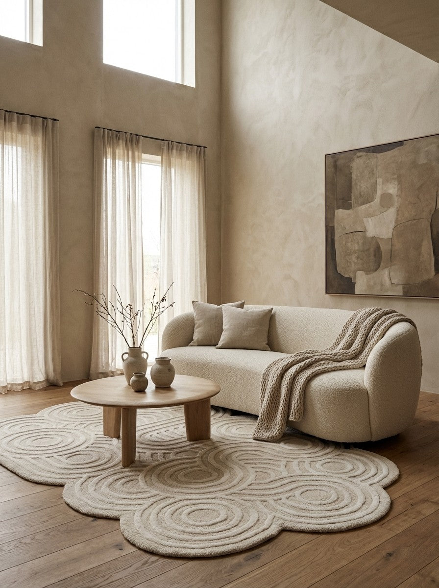 Circle Maze — Hand-knotted, 180x120 cm, Beige, 50% Schurwolle, 50% Viskose | Detail view