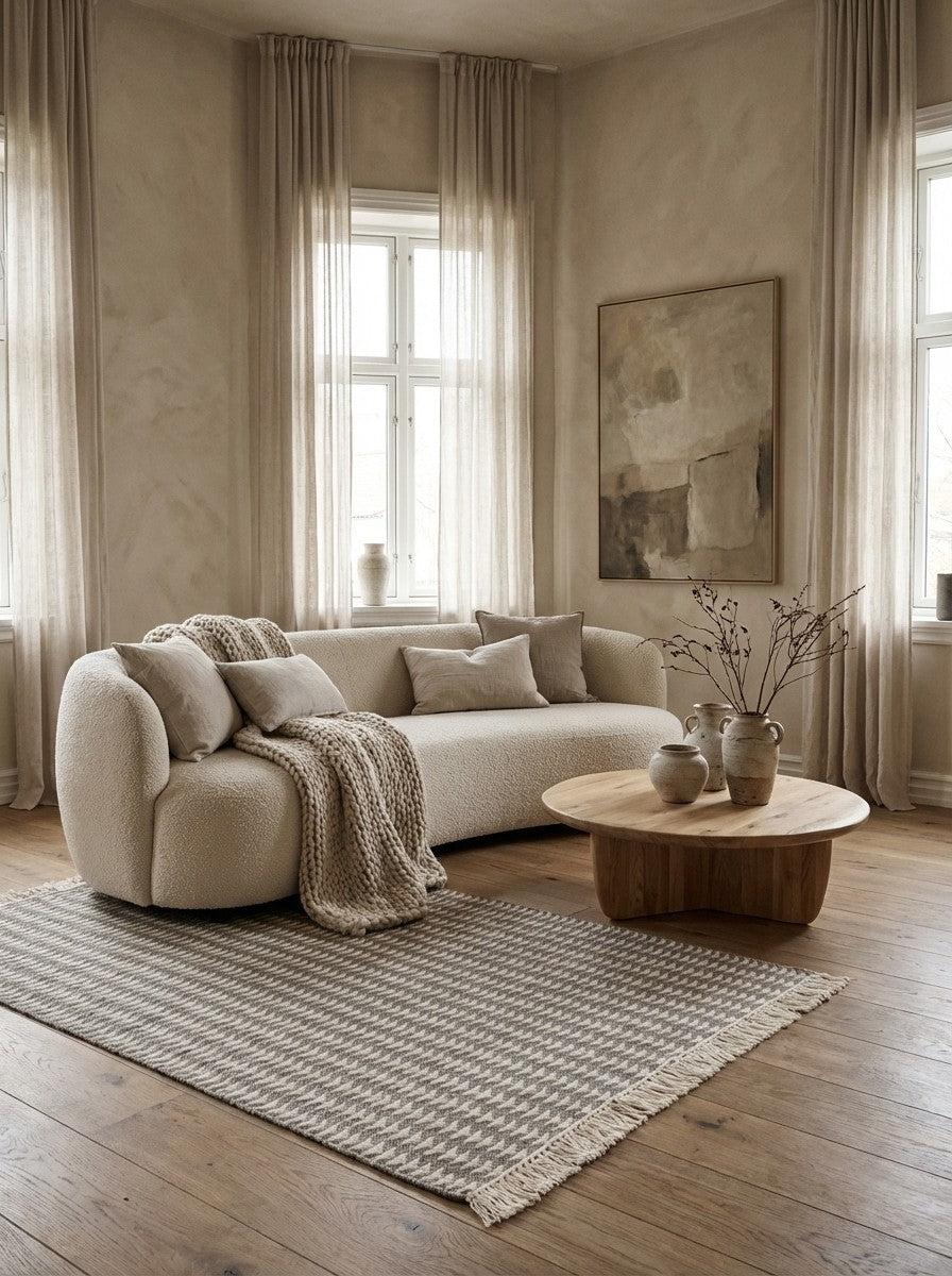 Dhurrie — Handmade, 230x160 cm, Beige, 80% Schurwolle, 20% Baumwolle | Detail view