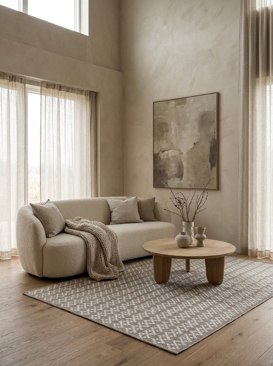 Dhurrie — Handmade, 230x160 cm, Grey, 40% Schurwolle, 60% Baumwolle | Detail view