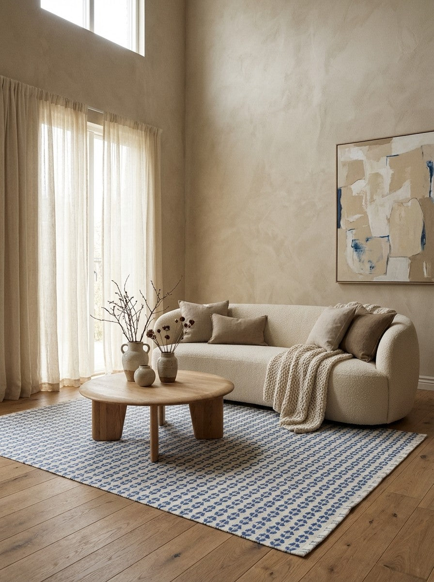 Dhurrie — Handmade, 230x160 cm, Beige, 40% Schurwolle, 60% Baumwolle | Detail view