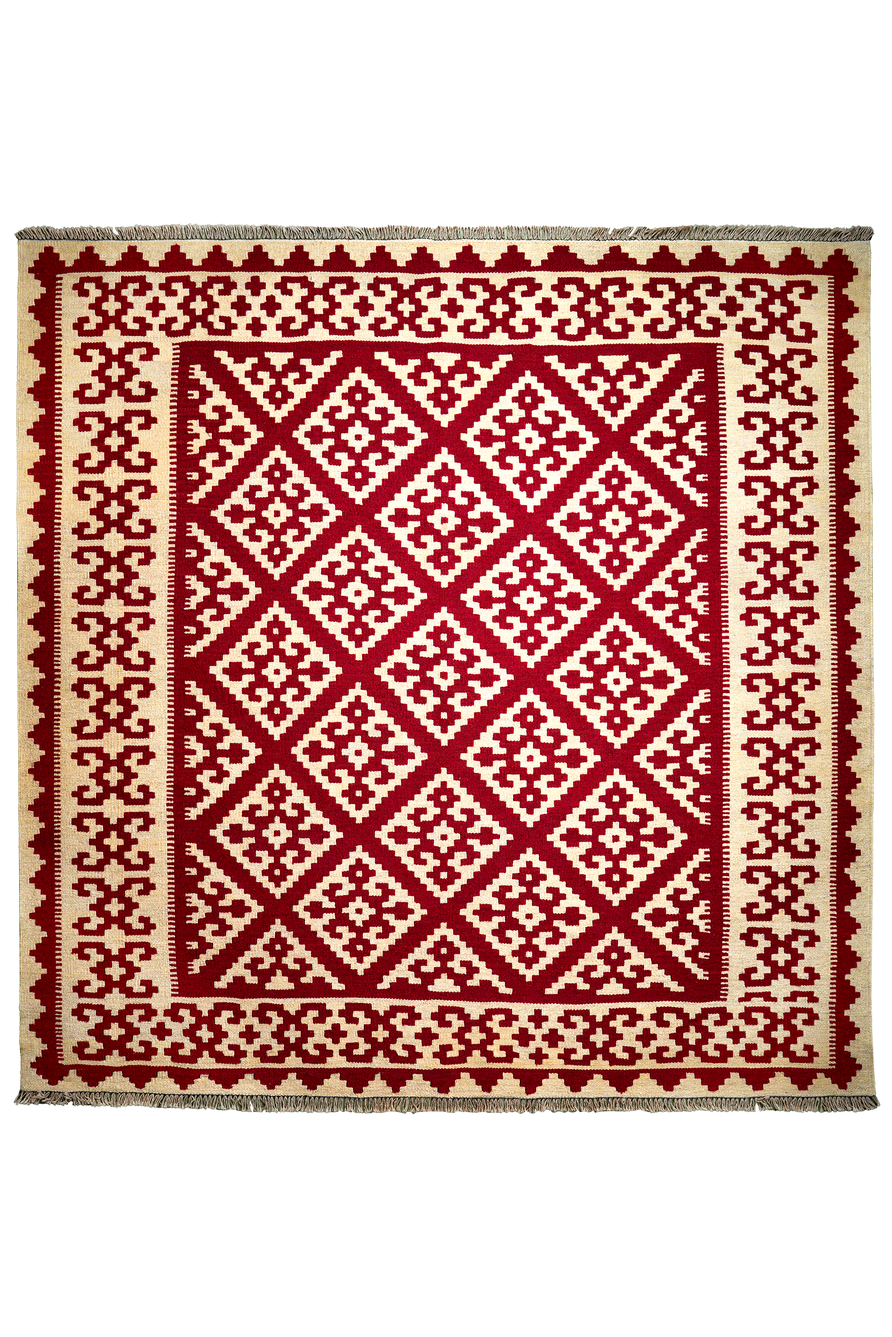 Kelim Gashgai — Handmade, 206x209 cm, Red, 100% Virgin Wool | Main view
