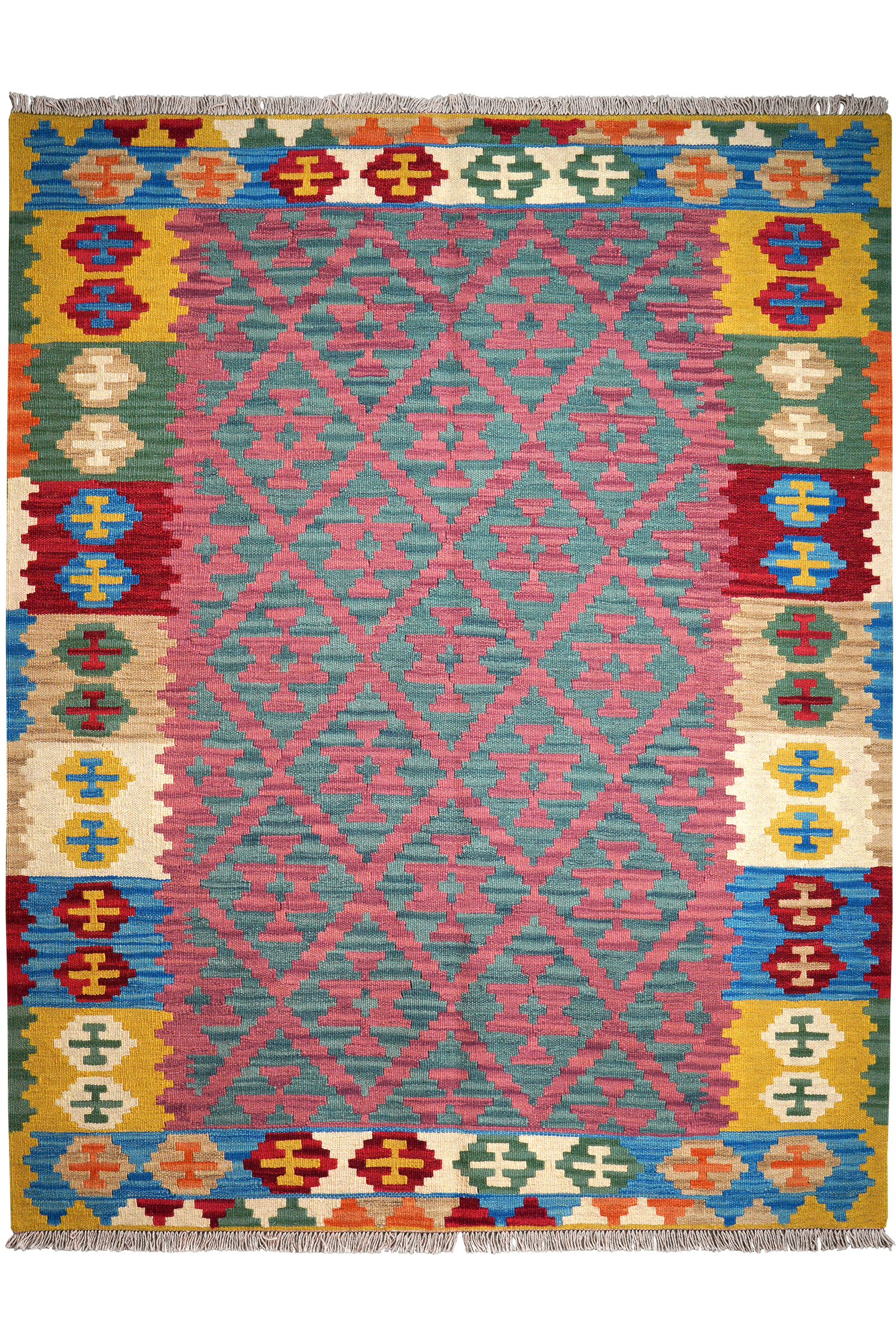 Kelim Gashgai — Handgefertigt, 193x151 cm, Bunt, 100% Virgin Wool | Main view