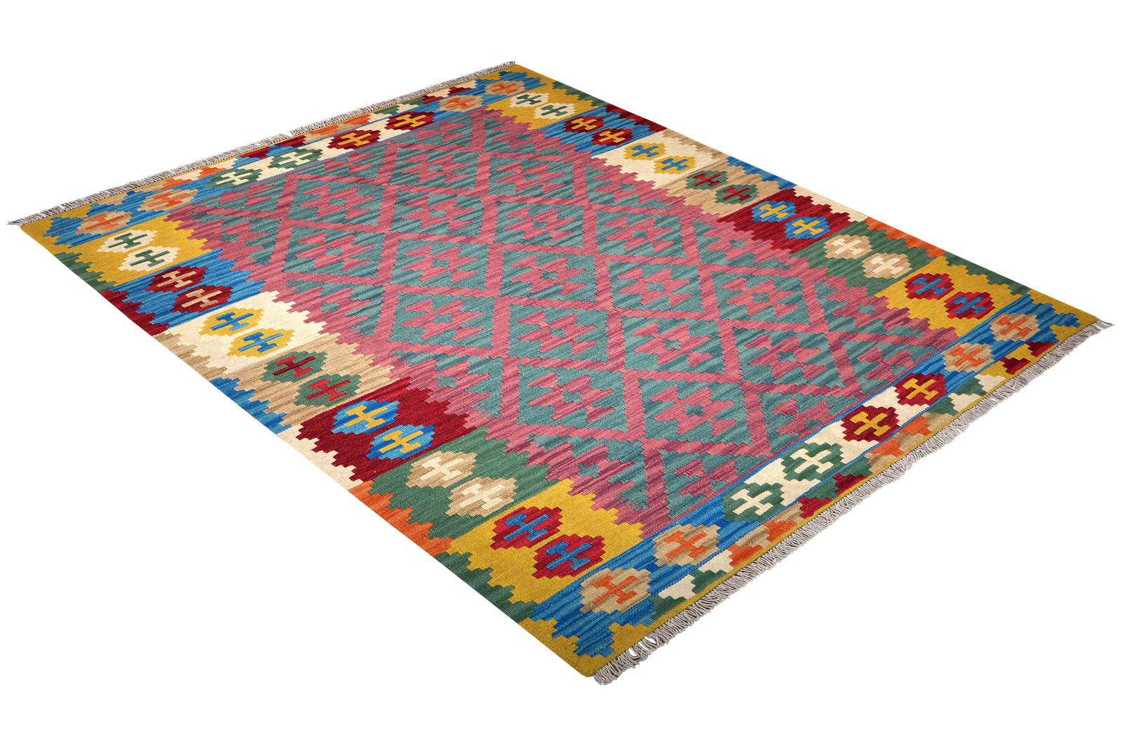 Kelim Gashgai — Handmade, 151x193 cm, Pink, 100% Virgin Wool | View 4