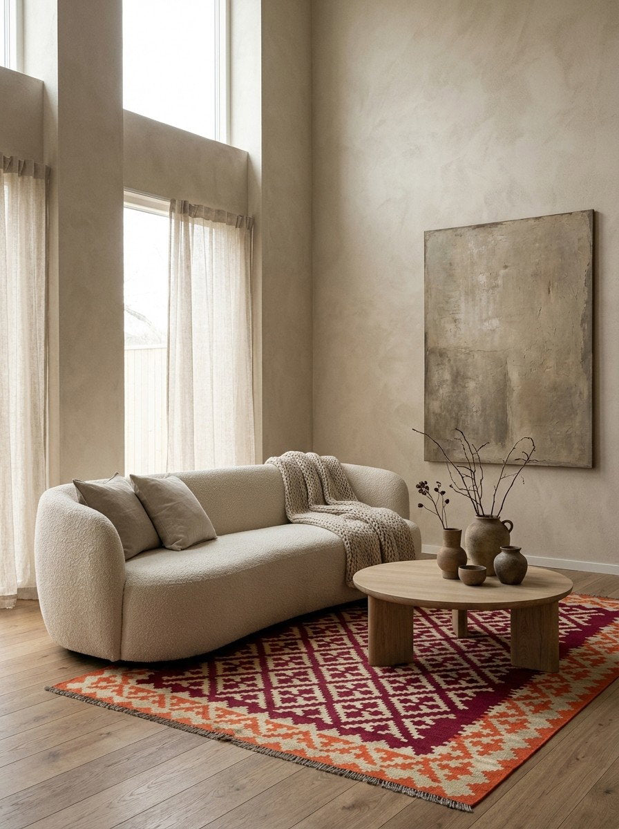 Kelim Gashgai — Handgefertigt, 235x174 cm, Beige, 100% Virgin Wool | Detail view