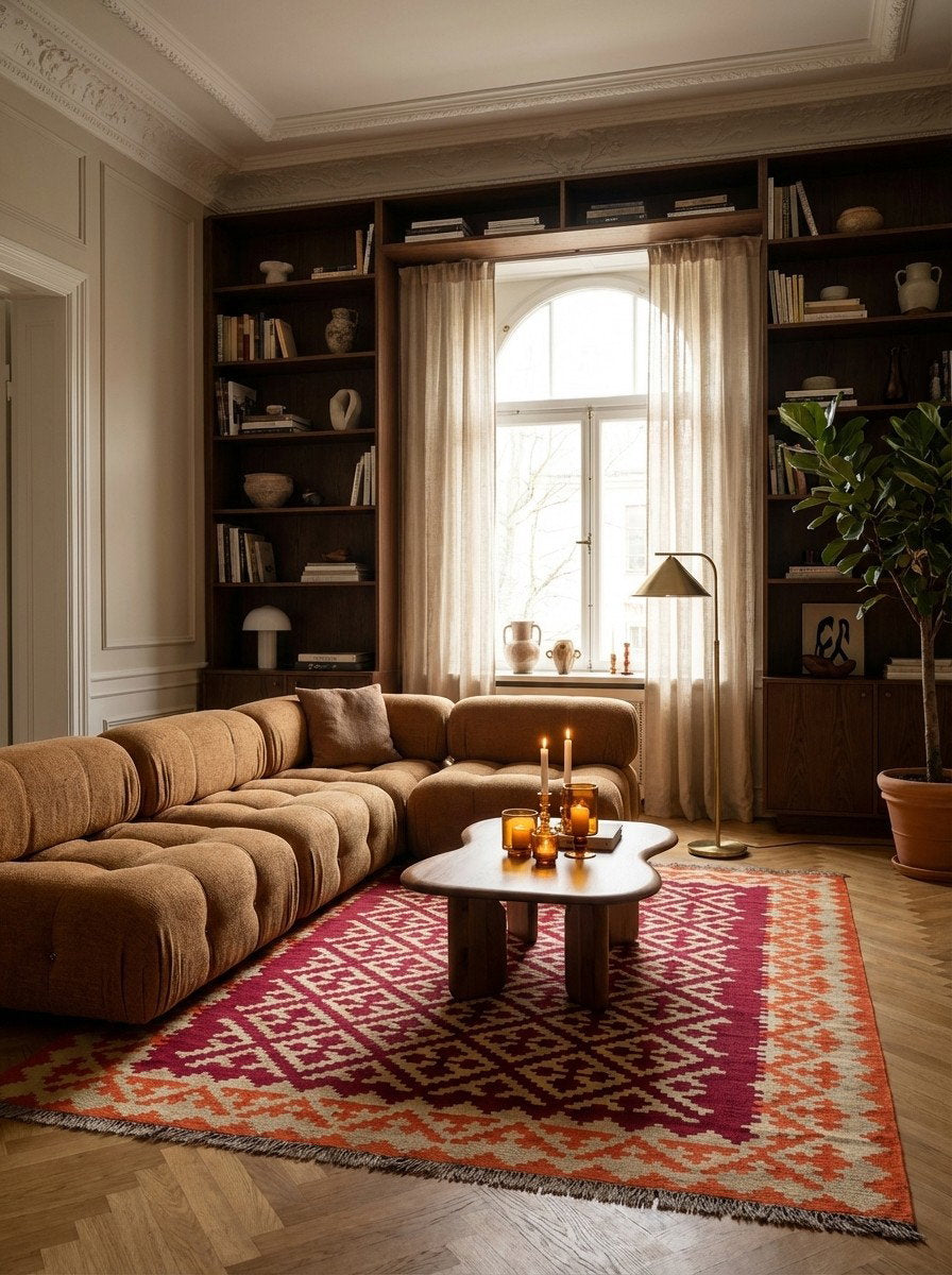 Kelim Gashgai — Handgefertigt, 235x174 cm, Beige, 100% Virgin Wool | Back view